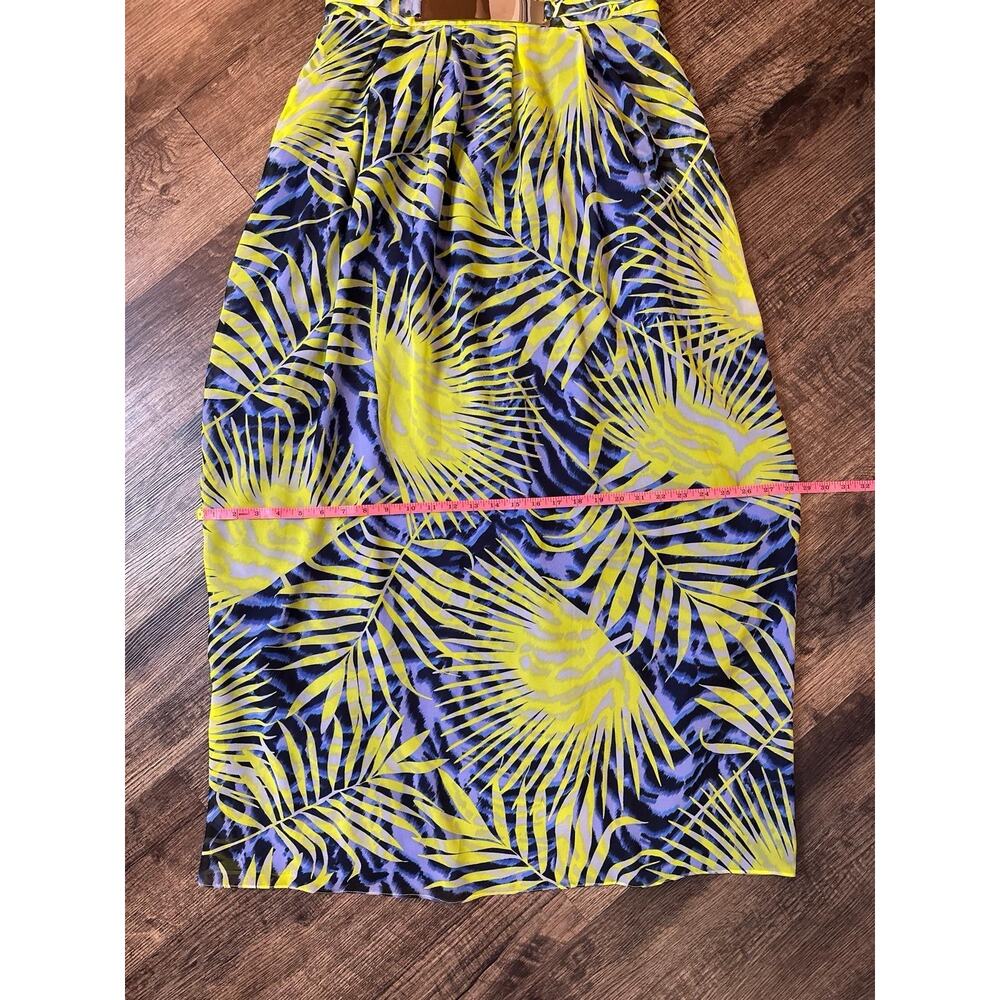 GUESS by Marciano Womens L Tropical Halter Maxi Dress Gold Belt Blue Yellow - Picture 7 of 13
